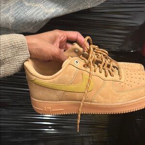 Nike Air Force 1 in Tan with Yellow Swoosh